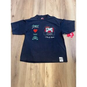 Gunzini Denim & Co King Queen Skull Roses Graphic T-Shirt Mens L NWT Black